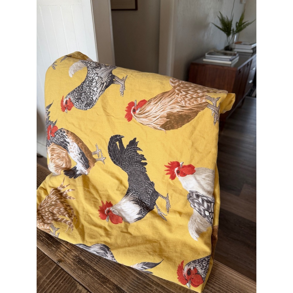 P Kaufmann Rooster Fabric Drape Tablecloth Yellow Cotton Cottage Farmhouse 83x70